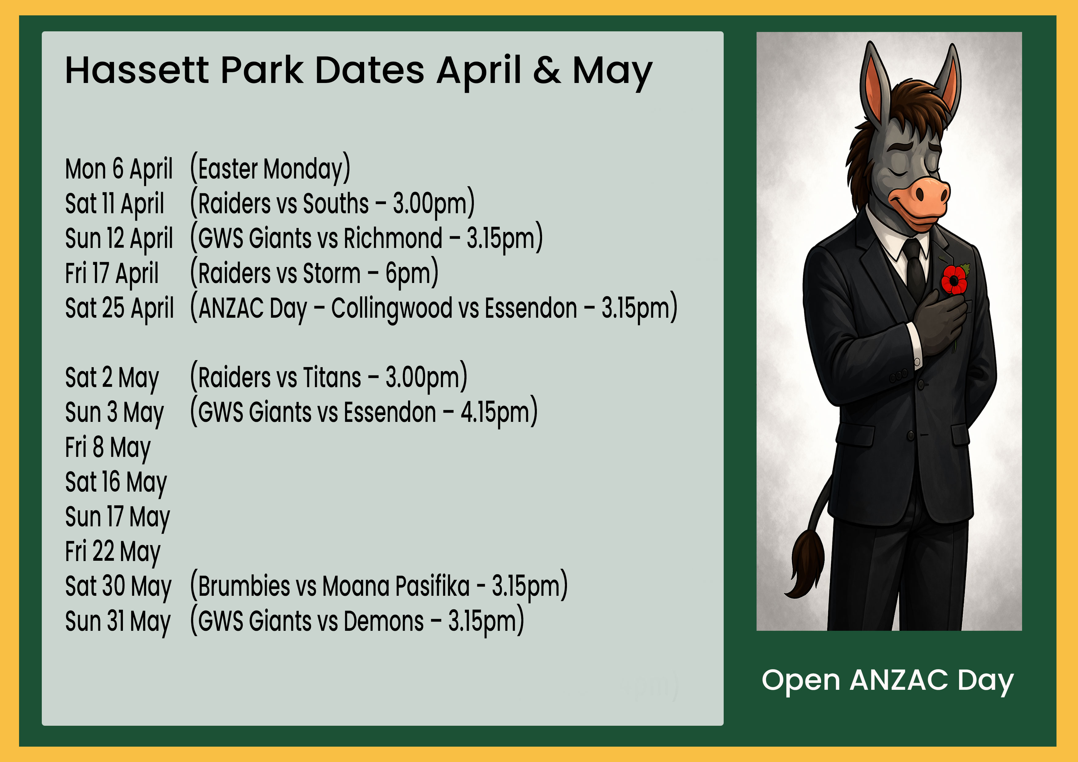 Hassett Park schedule